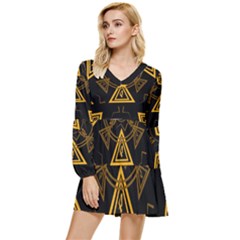 Abstract Pattern Geometric Backgrounds   Tiered Long Sleeve Mini Dress