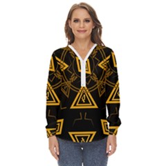 Abstract Pattern Geometric Backgrounds   Zip Up Long Sleeve Blouse