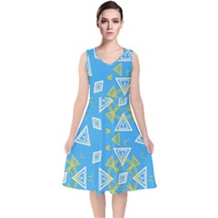 Abstract Pattern Geometric Backgrounds   V-neck Midi Sleeveless Dress  by Eskimos