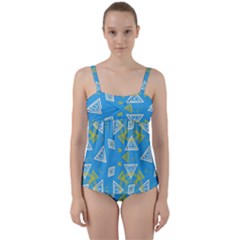 Abstract Pattern Geometric Backgrounds   Twist Front Tankini Set by Eskimos