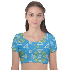 Abstract Pattern Geometric Backgrounds   Velvet Short Sleeve Crop Top 