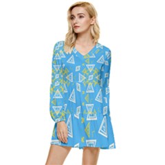 Abstract Pattern Geometric Backgrounds   Tiered Long Sleeve Mini Dress