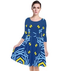 Abstract Pattern Geometric Backgrounds   Quarter Sleeve Waist Band Dress by Eskimos