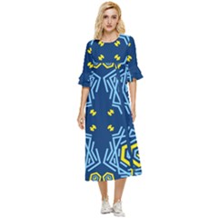 Abstract Pattern Geometric Backgrounds   Double Cuff Midi Dress