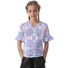 Abstract Pattern Geometric Backgrounds   Kids  V-neck Horn Sleeve Blouse