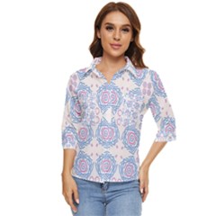 Abstract Pattern Geometric Backgrounds   Women s Quarter Sleeve Pocket Shirt