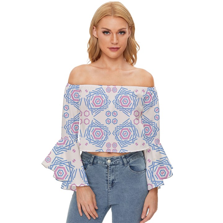 Abstract pattern geometric backgrounds   Off Shoulder Flutter Bell Sleeve Top