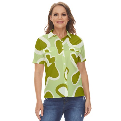 Abstract Pattern Geometric Backgrounds   Women s Short Sleeve Double Pocket Shirt by Eskimos