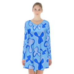 Abstract Pattern Geometric Backgrounds   Long Sleeve Velvet V-neck Dress