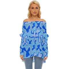 Abstract Pattern Geometric Backgrounds   Off Shoulder Chiffon Pocket Shirt