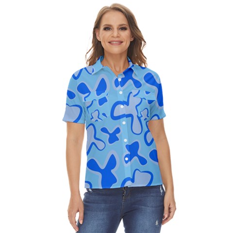 Abstract Pattern Geometric Backgrounds   Women s Short Sleeve Double Pocket Shirt by Eskimos