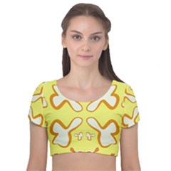 Abstract Pattern Geometric Backgrounds   Velvet Short Sleeve Crop Top  by Eskimos