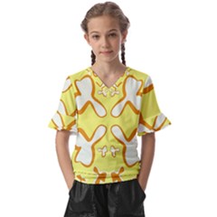 Abstract Pattern Geometric Backgrounds   Kids  V-neck Horn Sleeve Blouse