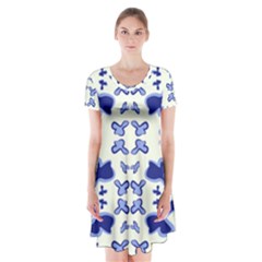 Abstract Pattern Geometric Backgrounds   Short Sleeve V-neck Flare Dress by Eskimos