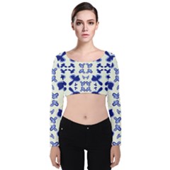 Abstract Pattern Geometric Backgrounds   Velvet Long Sleeve Crop Top by Eskimos