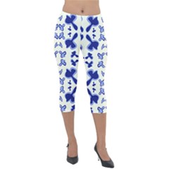 Abstract Pattern Geometric Backgrounds   Lightweight Velour Capri Leggings  by Eskimos