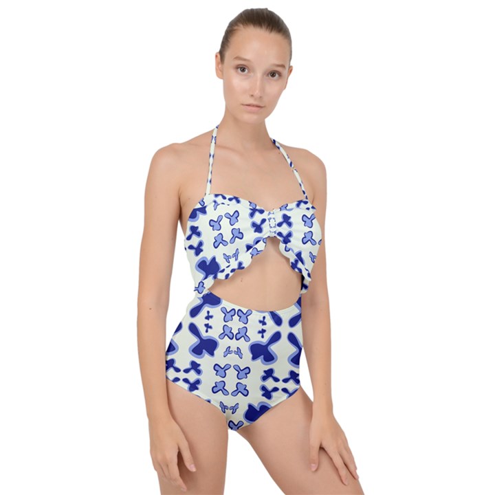 Abstract pattern geometric backgrounds   Scallop Top Cut Out Swimsuit