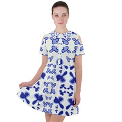 Abstract Pattern Geometric Backgrounds   Short Sleeve Shoulder Cut Out Dress  by Eskimos