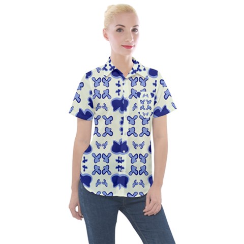 Abstract Pattern Geometric Backgrounds   Women s Short Sleeve Pocket Shirt by Eskimos