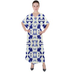 Abstract Pattern Geometric Backgrounds   V-neck Boho Style Maxi Dress by Eskimos