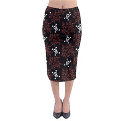 Red Skulls Midi Pencil Skirt by Sparkle