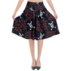 Red Skulls Flared Midi Skirt by Sparkle