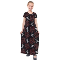 Red Skulls Kids  Short Sleeve Maxi Dress by Sparkle