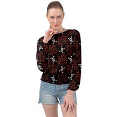 Red Skulls Banded Bottom Chiffon Top by Sparkle