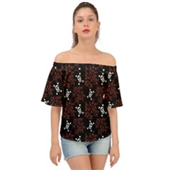 Red Skulls Off Shoulder Short Sleeve Top by Sparkle