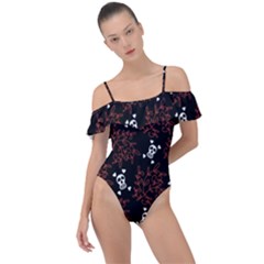 Red Skulls Frill Detail One Piece Swimsuit by Sparkle