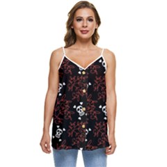 Red Skulls Casual Spaghetti Strap Chiffon Top