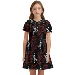 Red Skulls Kids  Bow Tie Puff Sleeve Dress