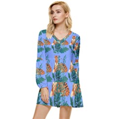 Nature King Tiered Long Sleeve Mini Dress