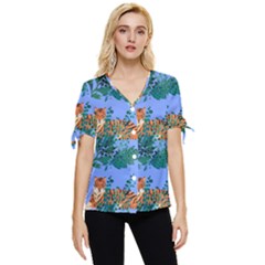 Nature King Bow Sleeve Button Up Top by Sparkle