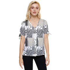 Abstract Pattern Bow Sleeve Button Up Top