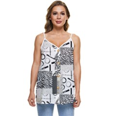 Abstract Pattern Casual Spaghetti Strap Chiffon Top by Sparkle