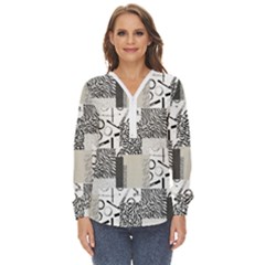 Abstract Pattern Zip Up Long Sleeve Blouse