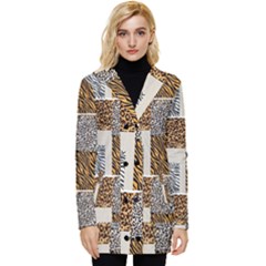 Animal Skin Pattern Button Up Hooded Coat 