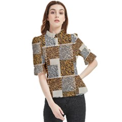 Animal Skin Pattern Frill Neck Blouse