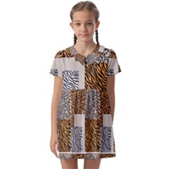 Animal Skin Pattern Kids  Asymmetric Collar Dress