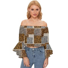 Animal Skin Pattern Off Shoulder Flutter Bell Sleeve Top by Sparkle