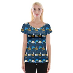 Dolphins Bees Pattern Cap Sleeve Top