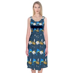 Dolphins Bees Pattern Midi Sleeveless Dress by Sparkle