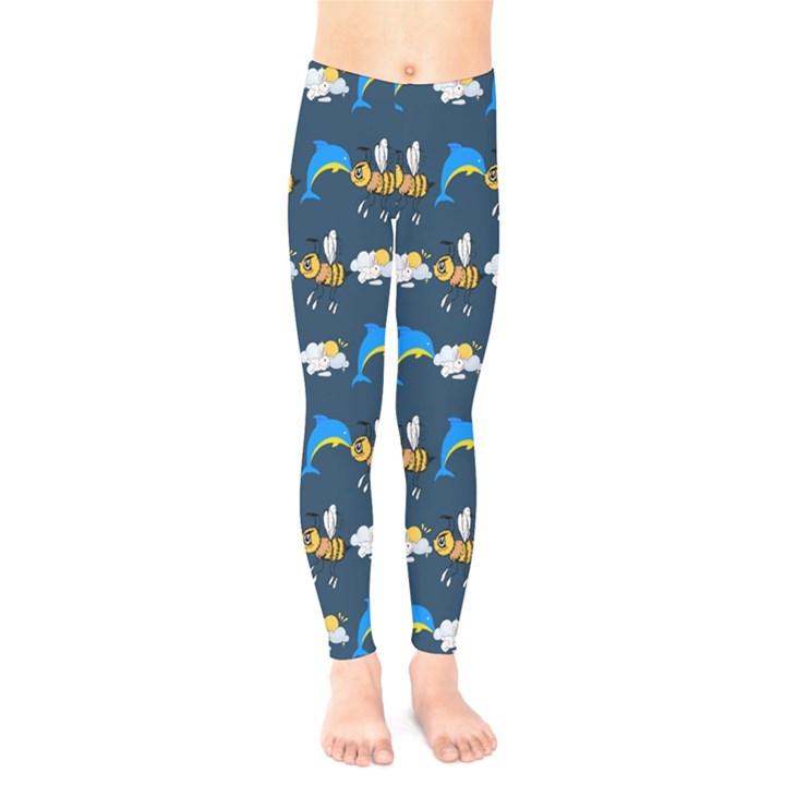 Dolphins Bees Pattern Kids  Leggings