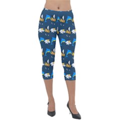 Dolphins Bees Pattern Lightweight Velour Capri Leggings  by Sparkle