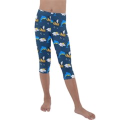 Dolphins Bees Pattern Kids  Lightweight Velour Capri Leggings  by Sparkle