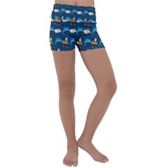 Dolphins Bees Pattern Kids  Lightweight Velour Yoga Shorts by Sparkle