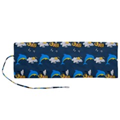 Dolphins Bees Pattern Roll Up Canvas Pencil Holder (m) by Sparkle