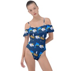 Dolphins Bees Pattern Frill Detail One Piece Swimsuit by Sparkle