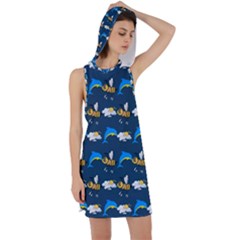 Dolphins Bees Pattern Racer Back Hoodie Dress by Sparkle